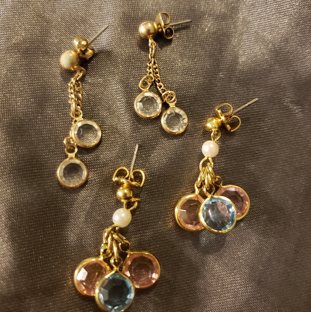 Set of 2 Vintage Dangle Gem Earrings